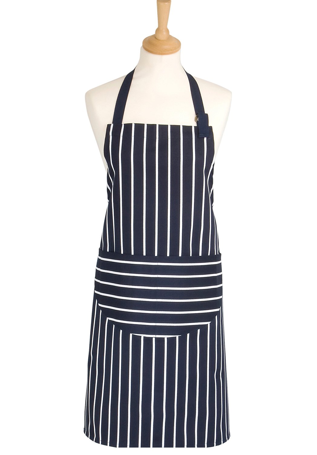 Classic Butcher's Stripe 100 Percent Cotton Standard Length Adult Apron, Navy Blue