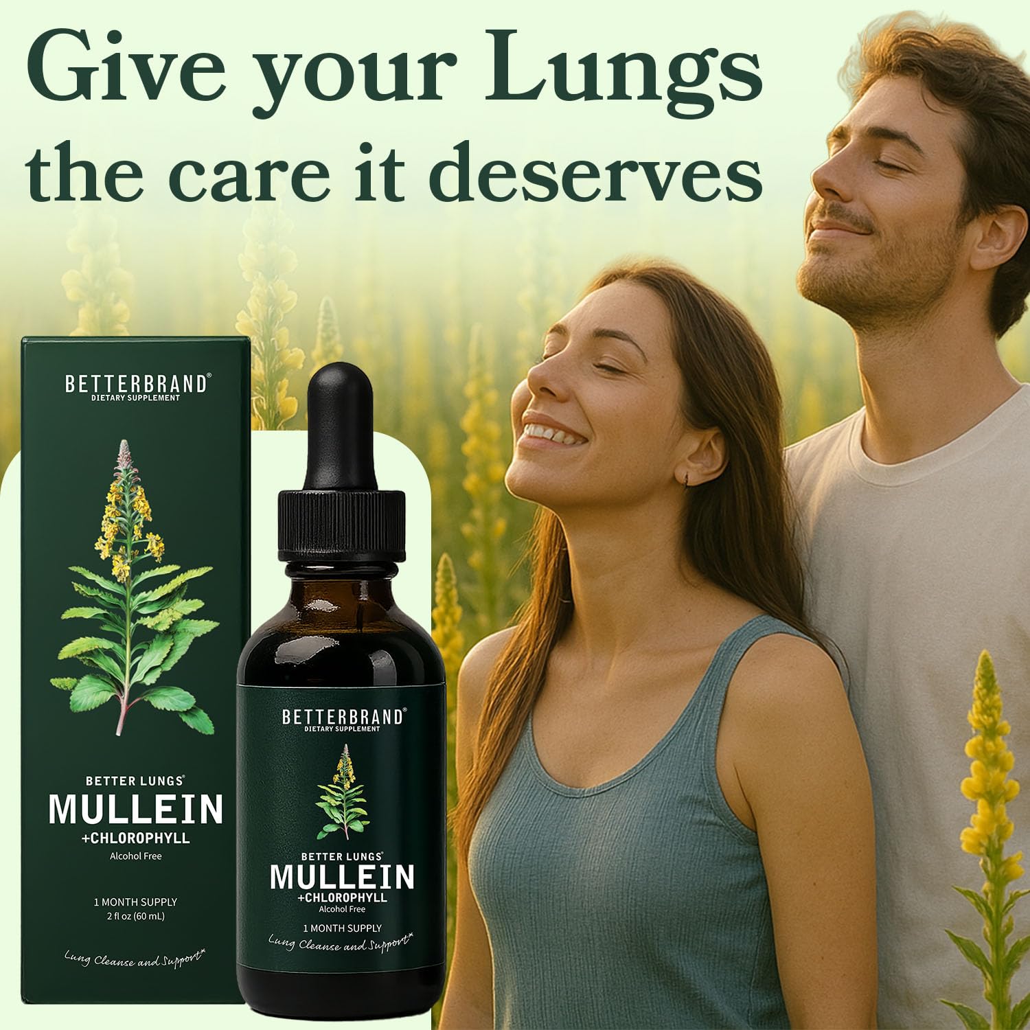 Betterbrand Mullein Drops for Lungs – Mullein Leaf Extract with Chlorophyll Liquid – Respiratory Support, Lung Detox Formula & Chlorophyll Drops – Natural Herbal Tincture, 1 Month Supply