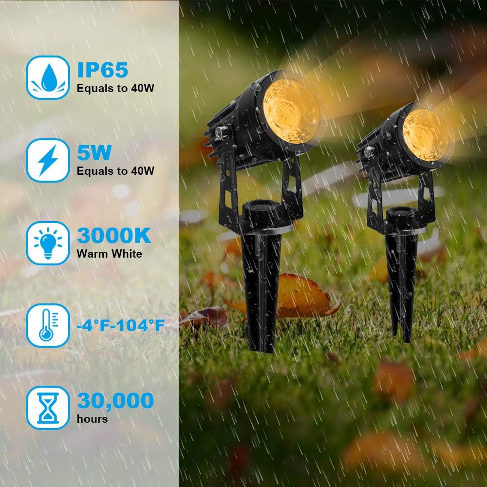 VOLISUN Spotlights Outdoor Landscape Lights with Transformer,66ft Cable IP65 Waterproof 12V Low Voltage with Stakes Warm White Landscape Lighting for Outdoor Garden Yard （4-in-1）: Home Improvement