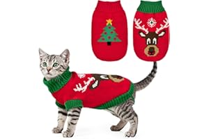 ShuRung 2PCS Puppy Christmas Sweater Cat Turtleneck Knitwear Xmas Elk Outfits Dog Christmas Tree Pattern Warm Clothes Sweater for Kitties Puppies XS