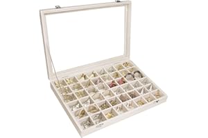 Siveit Velvet Jewelry Tray 48 Grid Jewelry Display Tray Organizer Box with Transparent Lid Rings Earrings Necklaces Pendants Display Box Suitable for Women and Girls (Beige)
