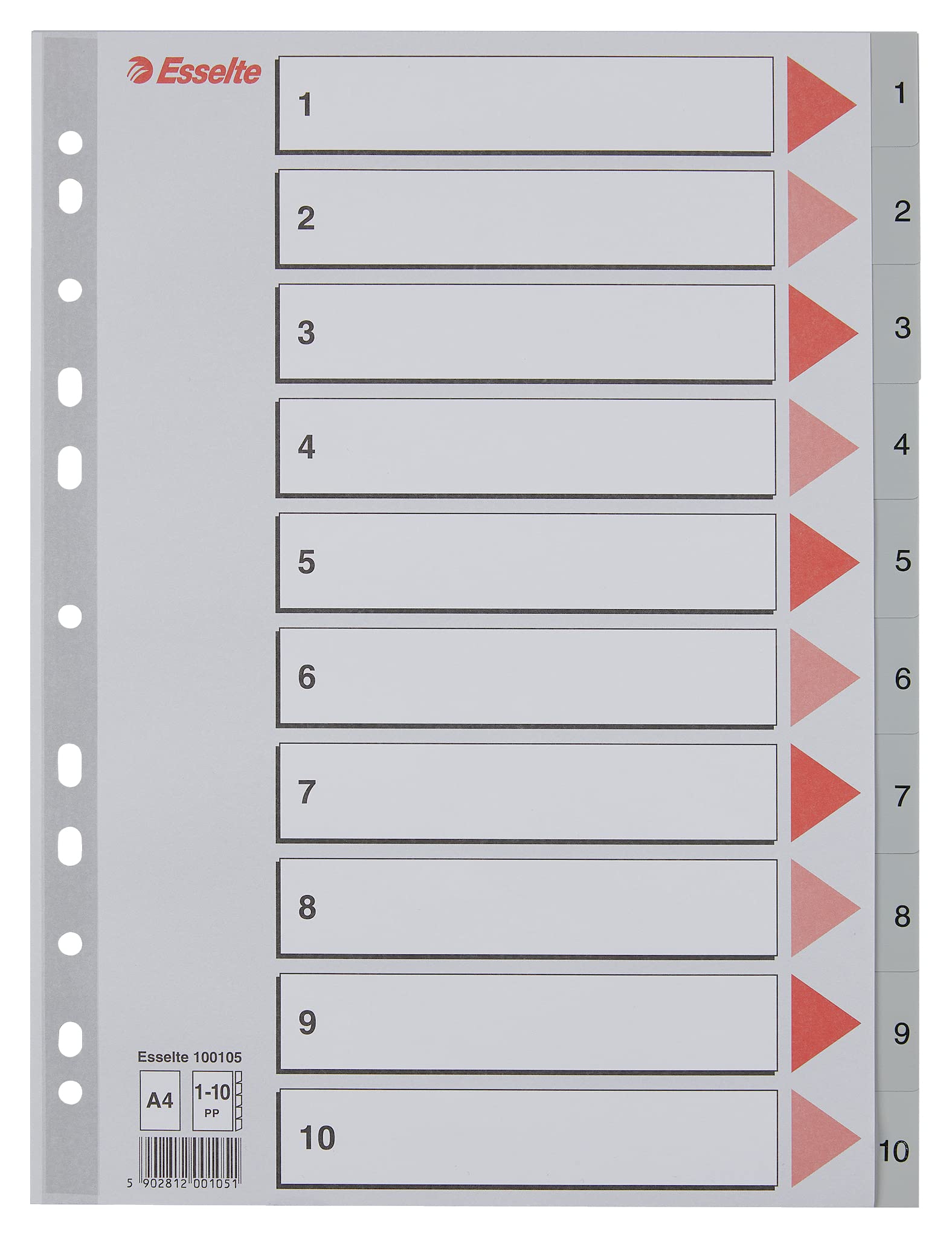 Esselte 100105 A4 1-10 Index, Heavy Duty Plastic, Grey — image 1