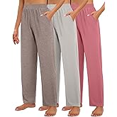 Huukeay 3 Pack Women's Lounge Pants, Cozy Wide Leg Lounge Slacks with Pockets Loose Flowy Yoga Sweatpant Workout Comfy Jogger