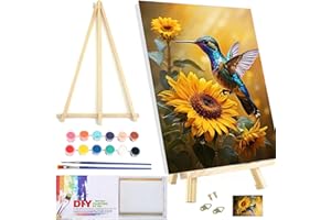 MXCFZX Flowers Paint by Numbers kit for Adults/Beginner (with Framed) - Hummingbird and Sunflower Small Easy Acrylic Paint by Number Kits on Advanced Canvas 12x16 in, Paint Crafts for Home Decor