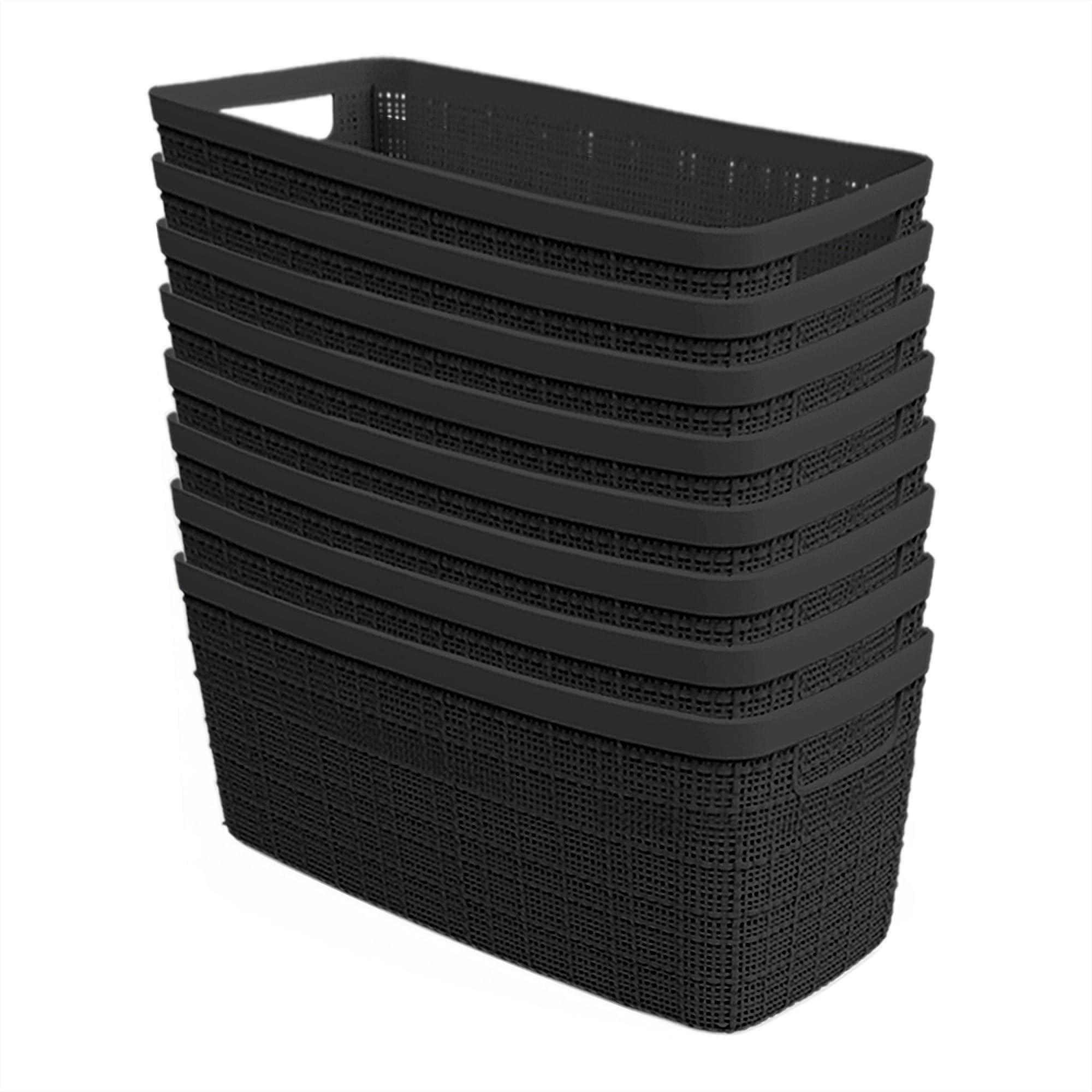 Curver Set of 8 Slim 6.8L Jute Decorative Plastic Organization and Storage Baskets - Perfect Bins for Home Office, Closet Shelves, Kitchen Pantry and All Bedroom Essentials, Black Image