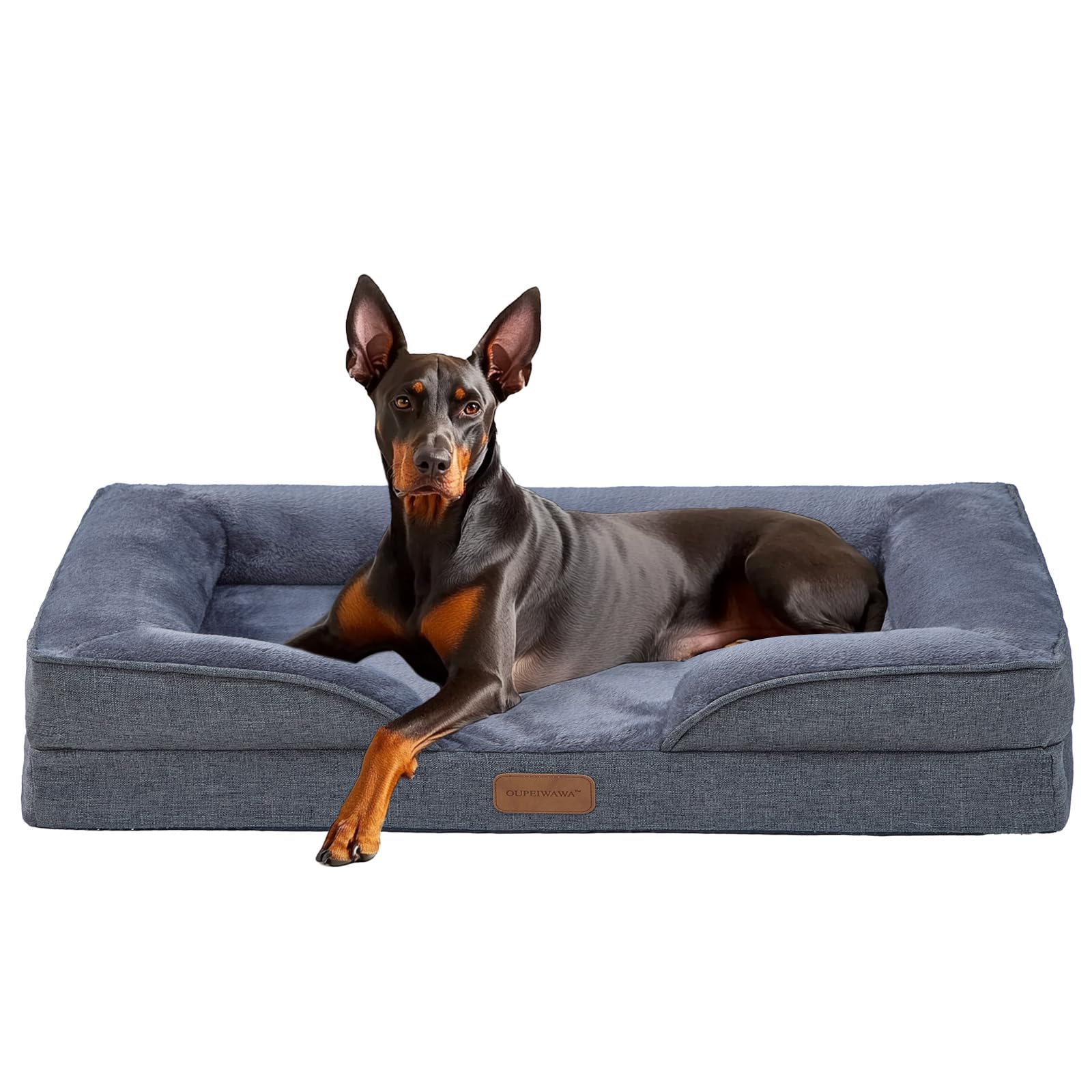 Photo 1 of **DIRT**OUPEIWAWA Extra Large Dog Bed Orthopedic with Bolster Sides Removable Egg-Crate Foam Waterproof Liner Pet Bed Sofa Couch with Removable Washable Cover Non-Slip Bottom, Dark Gray