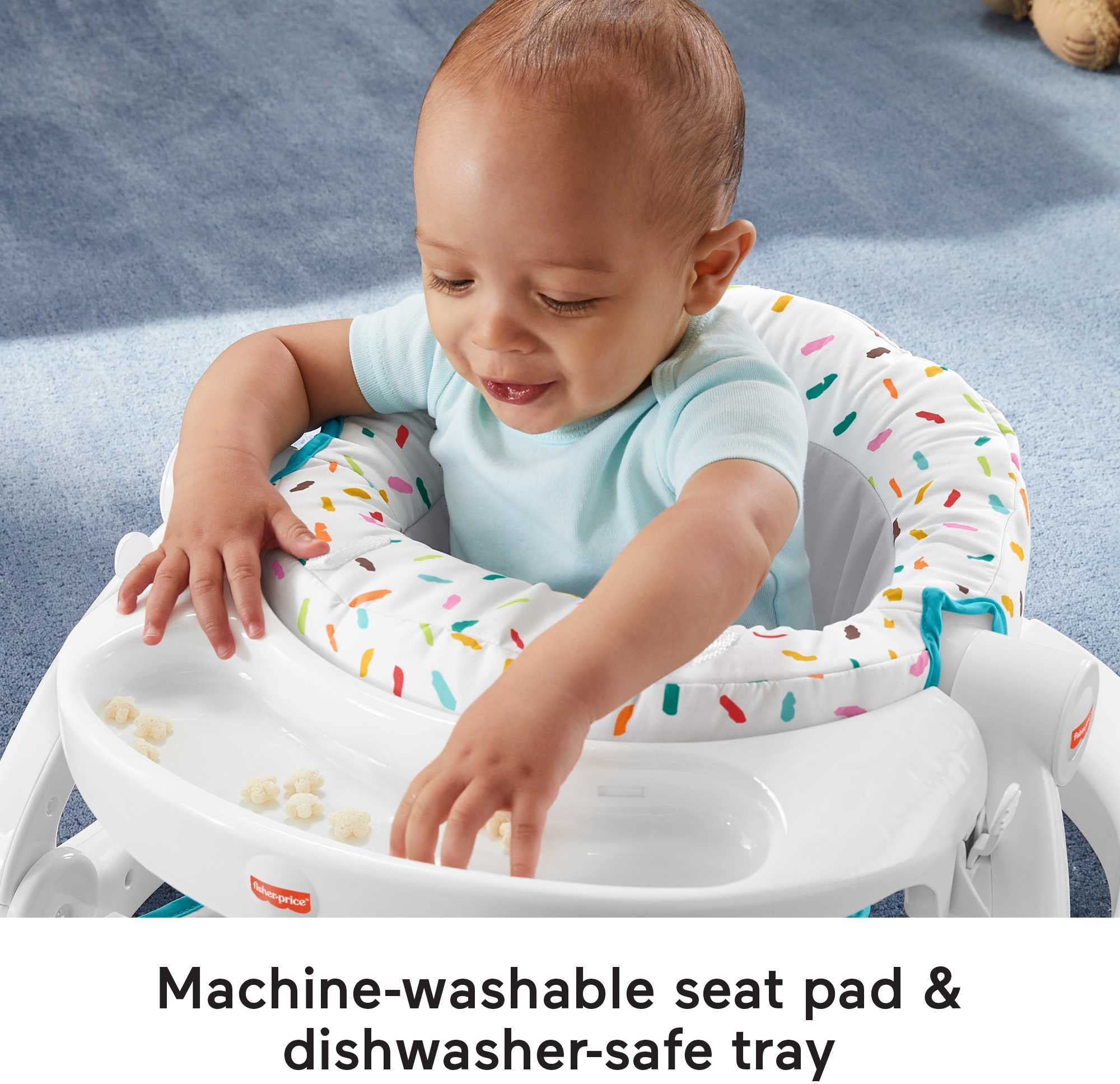 Fisher-Price Portable Baby Chair Deluxe Sit-Me-Up Floor Seat with Snack Tray, Newborn Activity Toys & Rainbow Sprinkles Washable Pad