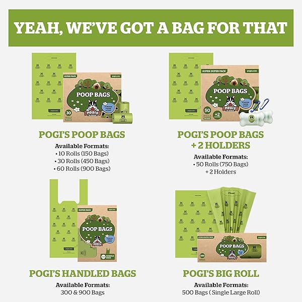 POGI’S 300 UNSCENTED DOG POOP BAGS WITH HANDLES – EARTH-FRIENDLY, LEAK-PROOF, ULTRA THICK, 4+ MONTH SUPPLY