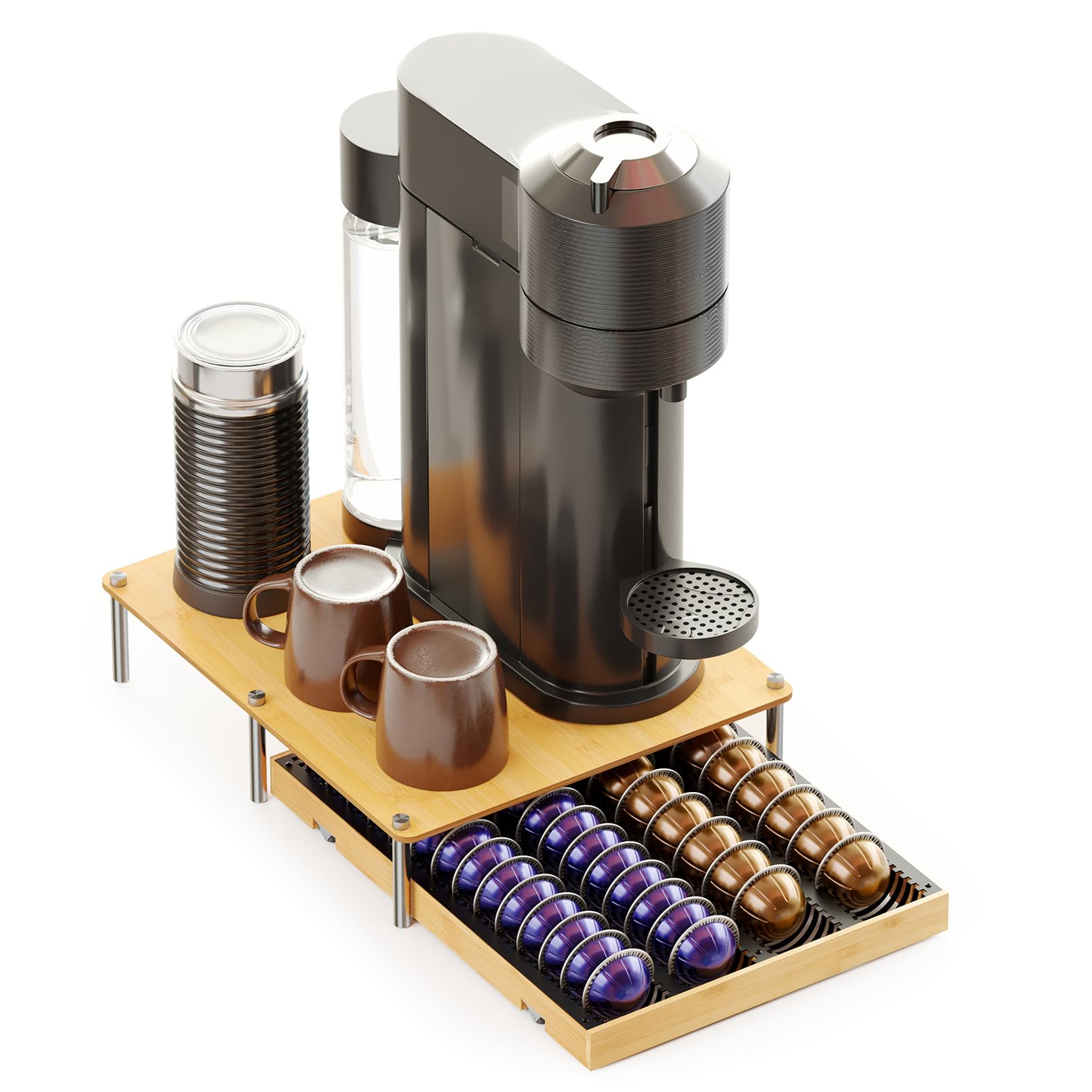 Photo 1 of **TOP COVER DAMAGED** SpaceAid Bamboo Coffee Pod Holder Drawer Storage Compatible with Nespresso Vertuo Capsules, Coffee Station Accessories Holder Organizer Tray Compatible with 40 Big or 56 Small Pods, Natural