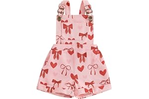 FYBITBO Toddler Baby Girl Valentines Outfit Bow Heart Print Suspender Romper Jumpsuit Kids Overall Shorts Spring Clothes