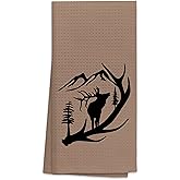 OHSUL Vintage Elk Antler Scene Highly Absorbent Kitchen Towels Dish Towels Dish Cloth,Deer and Mountains Silhouette Hand Towels Tea Towel for Bathroom Kitchen Decor,Deer Lovers Campers Gifts