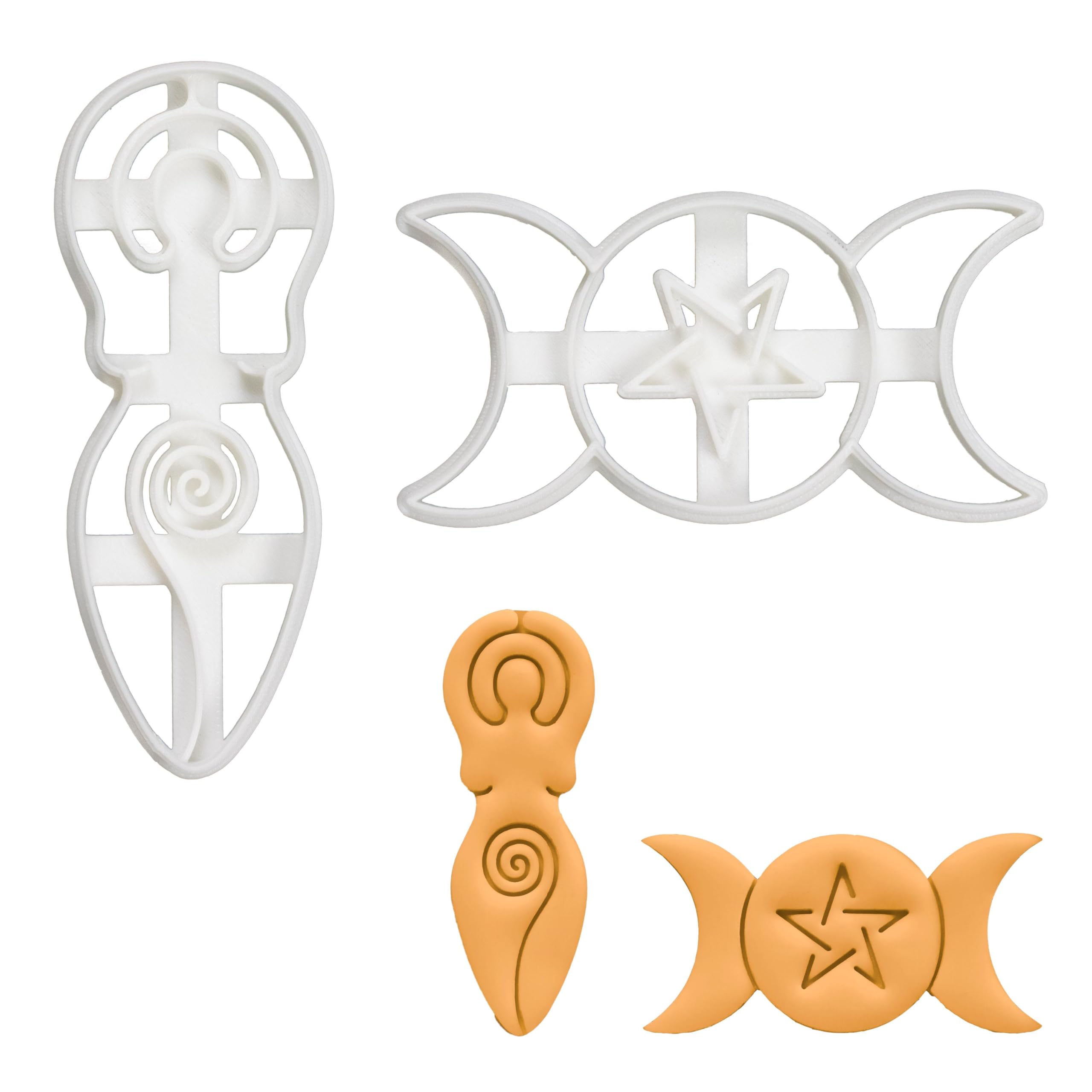 BAKERLOGY Set of 2 Goddess Cookie Cutters (Designs: Triple Goddess and Spiral Goddess) - Detailed Biscuit Cutter Design for Baking and Crafts, Ideal on Fondant, Dough, Clay
