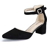 IDIFU Women's IN2 Pedazo Dress Shoes Low Block Heels Comfortable Chunky Closed Toe Ankle Strap Wedding Pumps