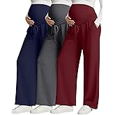 Huukeay 3 Pack Women's Maternity Pants Over The Belly Drawstring Pregnancy Pants Stretchy Lounge Trousers with Pockets