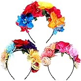 WILLBOND 3 Pcs Mexican Rose Flower Crown Headband Easter Mardi Gras Headpiece Cosplay Headgear for Party