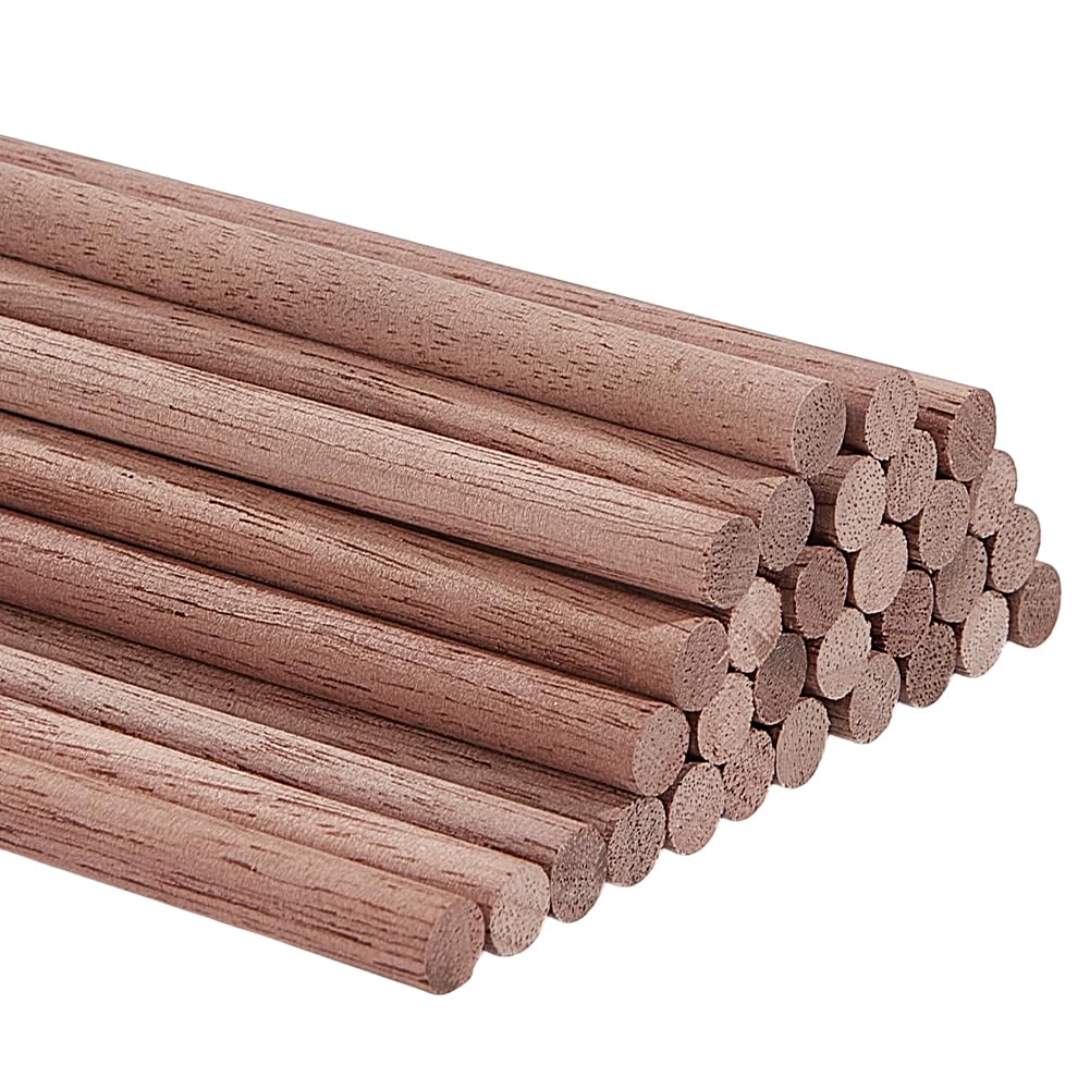 DELORIGIN 30Pcs Wood Dowels 1/5 inch Wooden Pole Rods 12inch Long Unfinished Walnut Dowel Rod Sticks for DIY Crafting Woodworking Project Woodworker Home Decor Miniature Wooden House Building