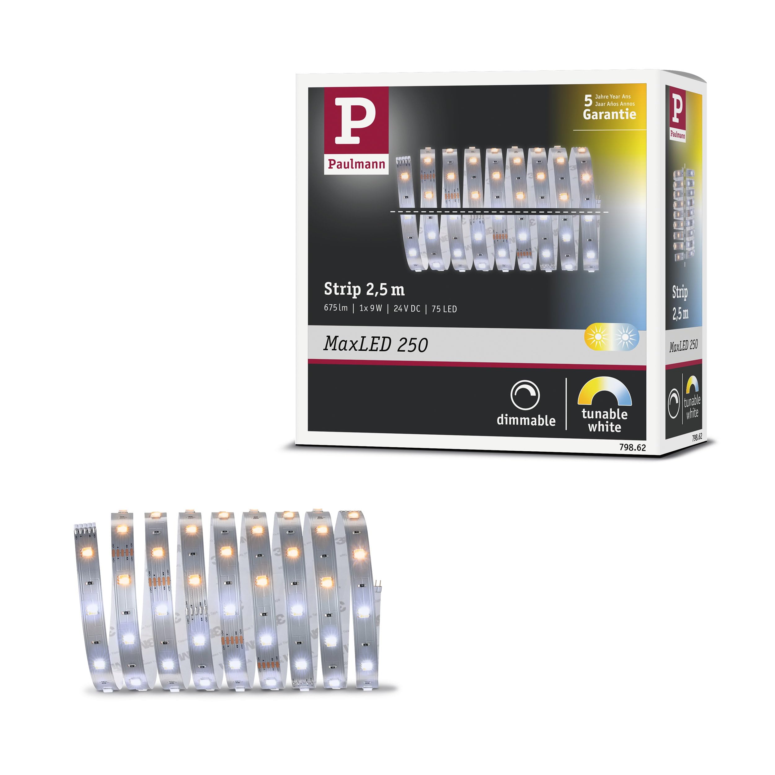Paulmann 79862 MaxLED 250 LED Strip 2.5m tunable White IP20 incl. 1x8.8-watt Strip Lighting Strip 2700 K