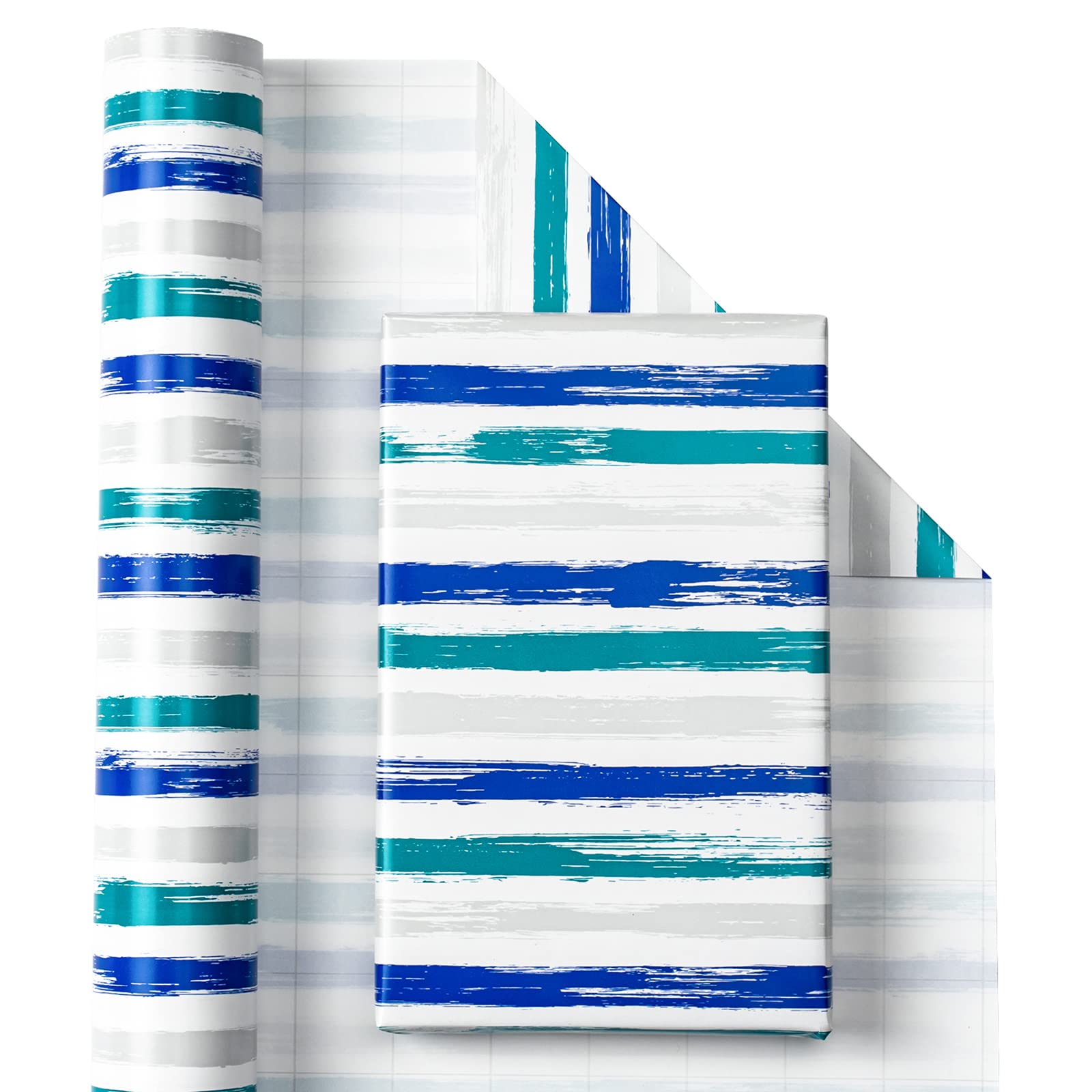 RUSPEPA Wrapping Paper Roll - Blue Navy and Grey Lines Print for Birthday, Holiday - 43.2 cm x 10 m