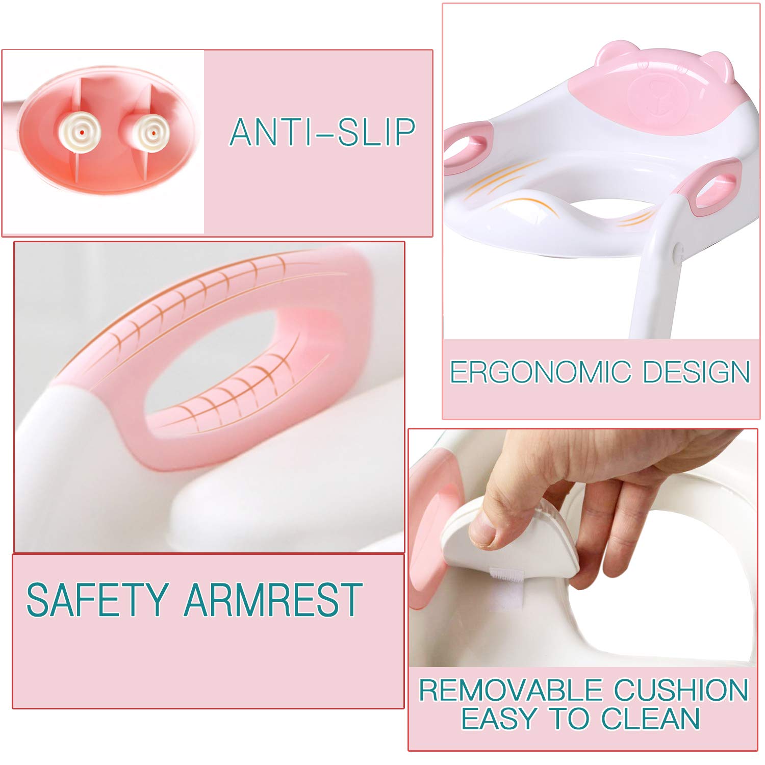 Potty Training Seat Ladder Toddler,Potty Seat Toilet Boys Girls,Adjustable Kids Toilet Training Seat (Pink)