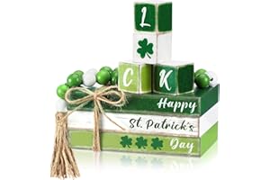Burbell 8 Pcs St. Patrick's Day Tiered Tray Decor Rustic Fake Wooden Book Decor Irish Lucky Shamrock Tiered Tray Decorations Set Farmhouse Irish Festival Decor for Table Mantle Decoration