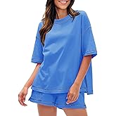 EXLURA Women's Casual Summer 2 Piece Sets 100% Cotton Short Sleeve Tshirt and Shorts Matching Sweatsuits Lounge Set 2026