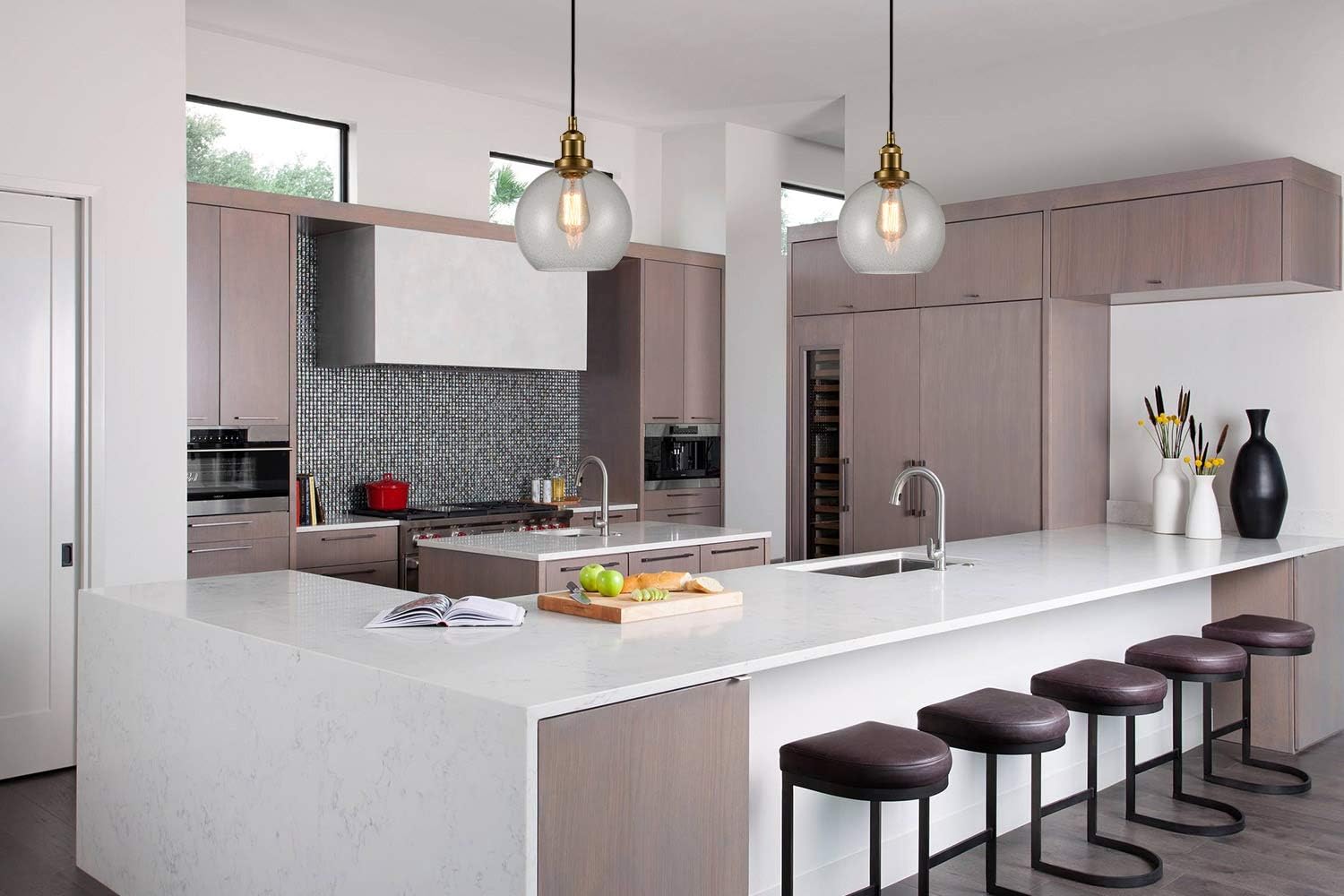 Modern Brass Seeded Glass Pendant Lights Golden Finish Pendant Lighting Fixture - - 