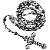 LinZengYo Hematite rosary beads catholic for men and women,Rosary Necklace for men with Virgin Mary medal & cross,Handmade of rosarios catolicos Cross Necklace Catholic Gifts