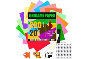 FIRSTOP Origami Paper 300 Sheets, 20x20 cm/8 Inch Large Double Sided, 200 Sheets 20 Colors Origami Paper and 100pcs Self-adhesive Wiggle Eyes Sets for Kids DIY School Arts Crafts Adults
