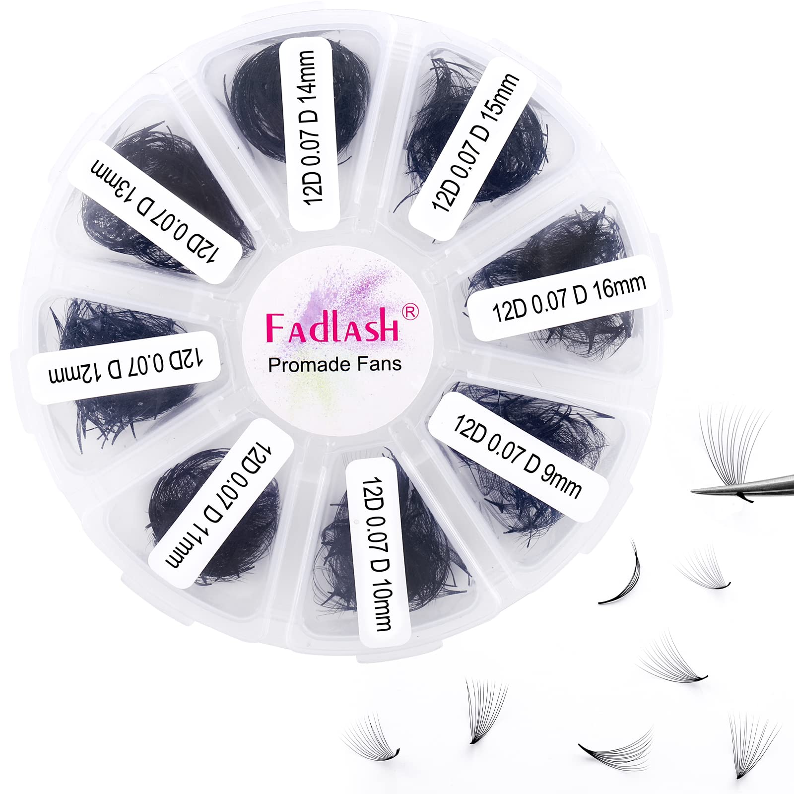 Pre Made Fan Eyelash Extensions 12D 0.07mm D Curl 1000pcs Promade Loose Fans Lashes 9-16mm Mixed Tray Pre Fanned Russian Lashes Handmade Premade Lash Fans Loose — image 1
