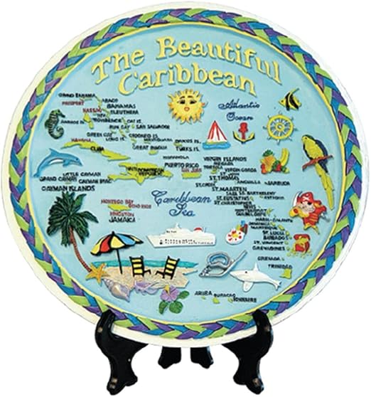 Amazon Com Rockin Gear Decorative Plate Caribbean Blue Map