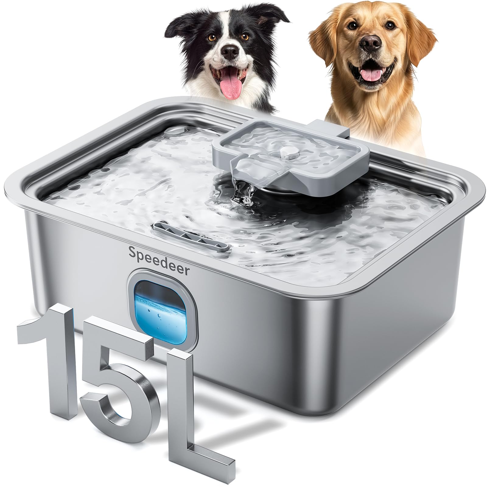 Photo 1 of Speedeer 4Gal/15L Dog Water Fountain for Large Dogs, Stainless Steel Large Pet Drinking Fountain, Automatic Dog Water Bowl Dispenser with Deeper & Wider Drinking Area, Multi-Filtration, Ultra-Quiet