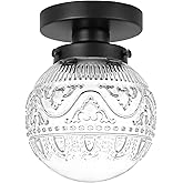 Daunton Semi Flush Mount Ceiling Light Fixtures, Vintage Globe Glass Ceiling Light Fixture, Antique Small Black Hallway Light