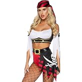 Leg Avenue Women's 4 Pc Wicked Pirate Wench Costume with Top, Sleeves, Scarf, Bottoms