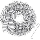 Kuimen Winter Wreath, Silver Christmas Front Door Wreaths. This Wreath Comes with a Door Hanger and a Bows, for Winter and Winter Decorations. for Decorate Doors, Windows, and fireplaces.