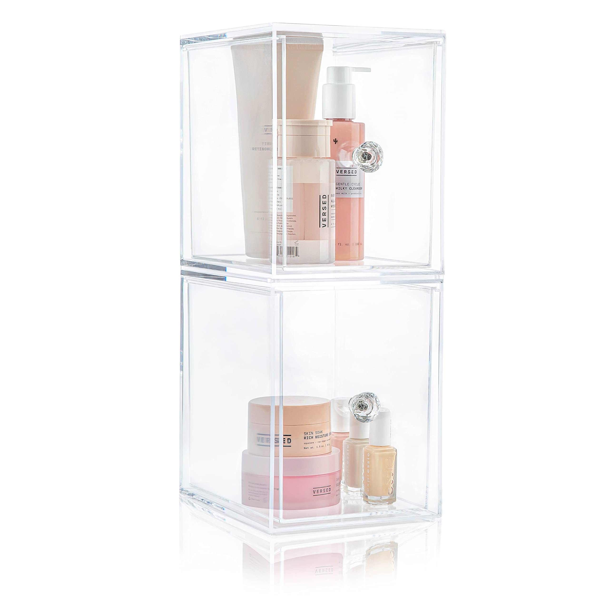 Photo 1 of Oizeir Clear Drawer Organizers - Acrylic, Durable, Stackable, Pull-Out Drawer. Great for Medicine, Cosmetics, Makeup and Bathroom Organization. (8" High | 2-PACK)