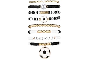 8pcs Soccer Sports Charm Bracelets Bulk, Soccer Bracelet Jewellery Adjustable Beaded Football Jewelry Football Party Favors f