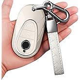 Sindeda for Mercedes Benz Key Fob Cover with Keychain Soft Full Protection Key Shell Key Case Compatible with Mercedes Benz 2020-2025 Mercedes Benz S-Class G-Class E-Class (White)