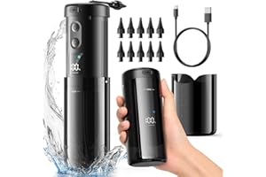 KAUGIC Retractable Ear Wax Removal: Safe & Effective IPX7 Ear Cleaner for Shower Use, Electric Ear Cleaning Kit – 5 Pressure Levels, USB-C, 10 Nozzles, Black