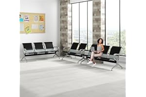 Kinfant Waiting Room Reception Chairs Set- 3 Pieces PU Leather Office Guest Reception Waiting Room Bench with Armrest for Waiting Area, Airport, Hospital, Bank, Salon, Barbershop, Black