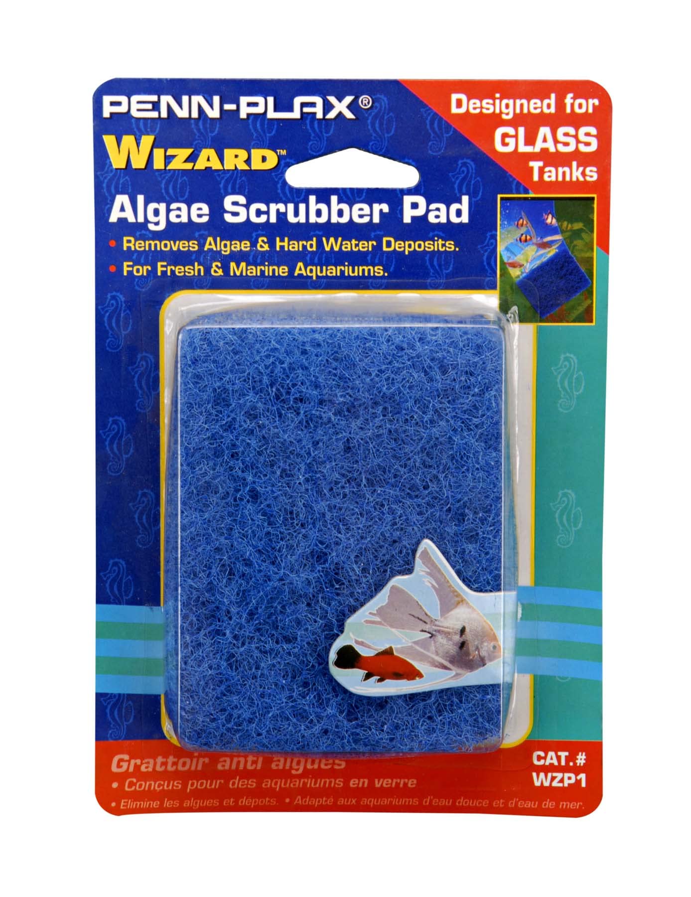 Penn-Plax WZP1 Wizard Algae Scrubber Pad – For Glass Tanks – 3” x 4”
