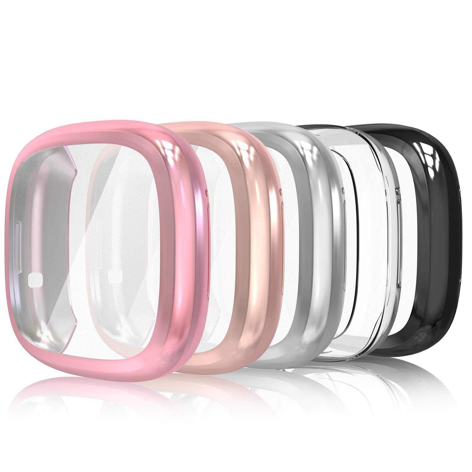 Photo 1 of Simpeak 5Pack Full Screen Protector Case Compatible with Fitbit Sense/Versa 3, Soft Slim TPU Plated Bumper Case Compatible with Fit bit Versa3 Sense Smartwatch, Rose Pink/Rose Gold/Clear/Silver/Black