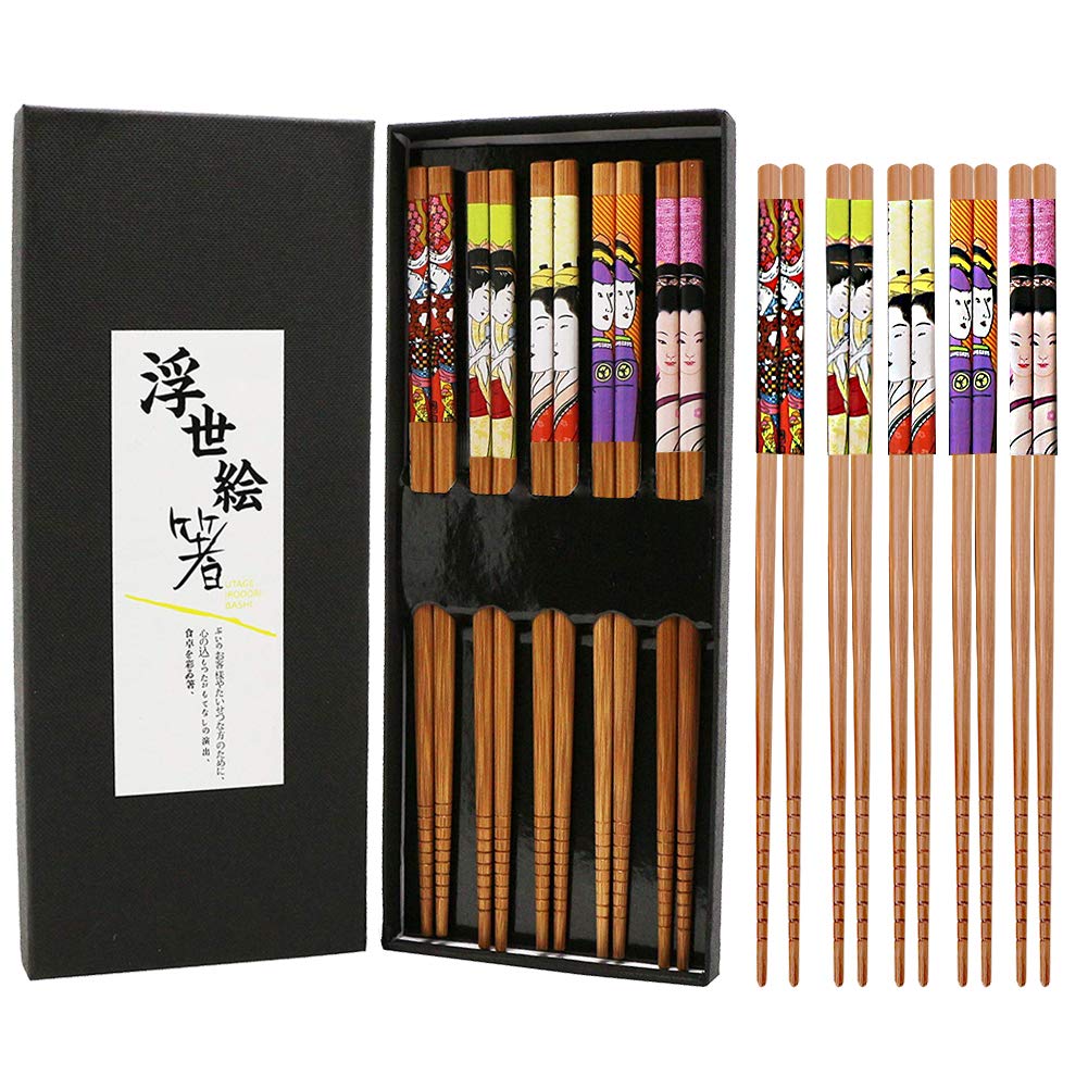 10 Pairs Natural Wood Chopsticks, Chopsticks Reusable Set Japanese Chopsticks Set Chinese Chopsticks Gift Set Ramen Chopsticks Washable Chinese Tableware Set with Box for Sushi Rice Noodles
