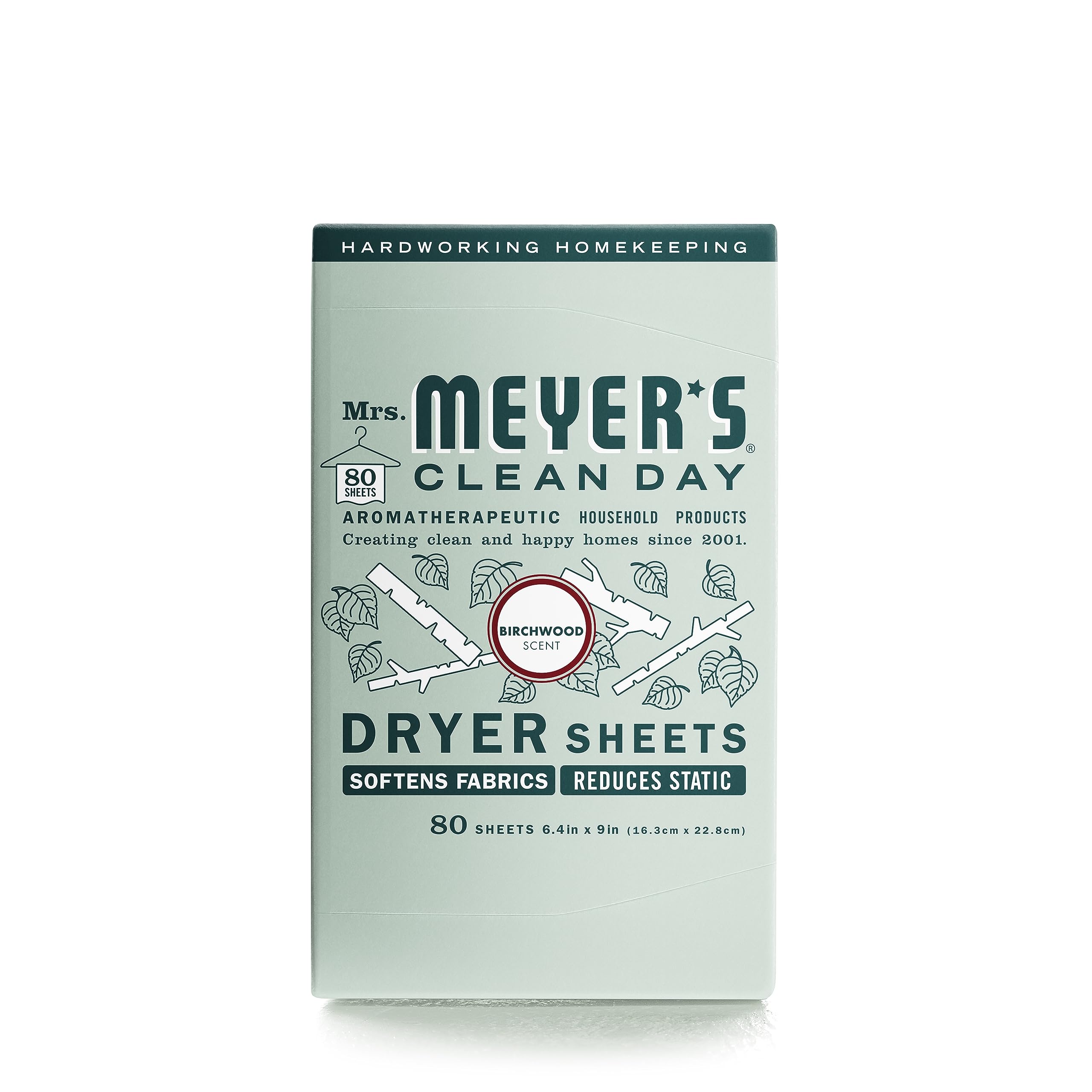 Photo 1 of MRS. MEYER'S CLEAN DAY Dryer Sheets, Fabric Softener, Reduces Static, Infused with Essential Oils, Birchwood, 80 Count