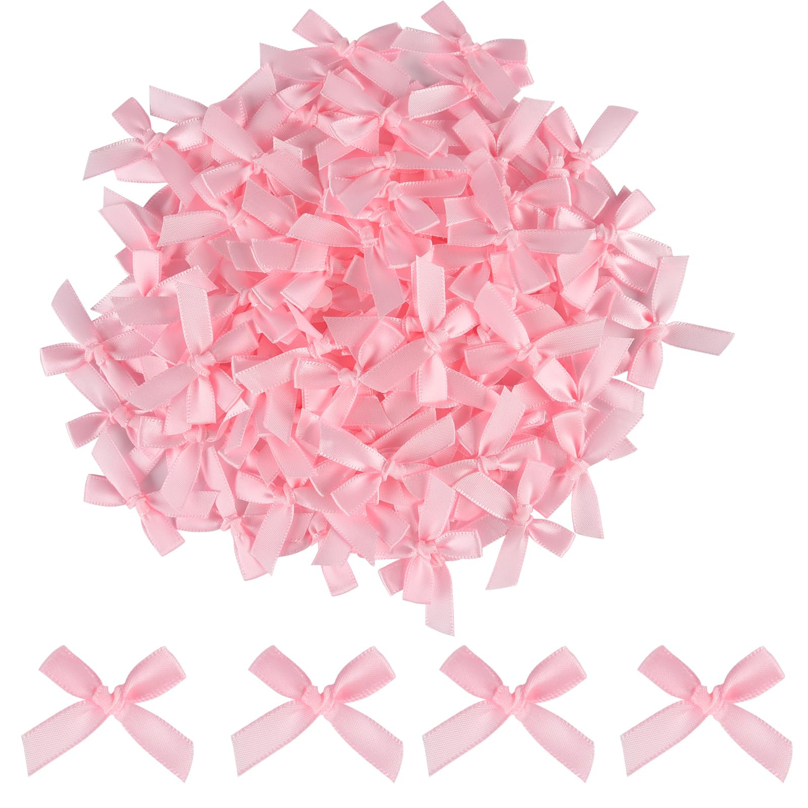 Photo 1 of NEBURORA 100 Pcs Mini Pink Bows Small Satin Fabric Ribbons Bow with Dot Stickers for Gift Wrapping Cake Card DIY Crafts Wedding Party Decorations