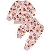 Lucikamy Toddler Baby Girl Halloween Outfit Long Sleeve Cute Print Sweatshirt Shirt Tops + Pants Fall Winter Clothes Set