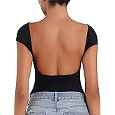 Sunzel Open Back Tops for Women Sexy Going Out Top Double Lined Backless Shirt Y2K Crop Basic Tee Shirts for Casual Workout