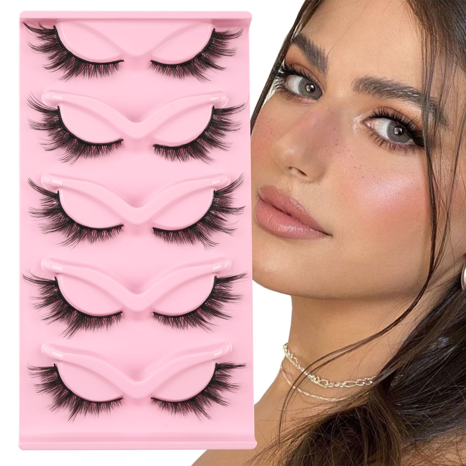 Kiusatig False Eyelashes - Fluffy Wispy Lashes, Cat Eye Lashes, Faux Mink, 5 Pairs (XF34) — image 1