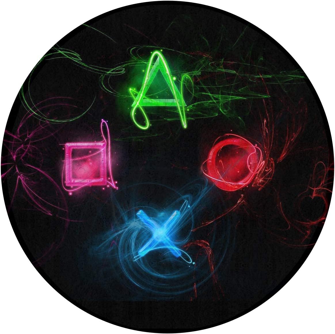 Zeajant Round Area Rug Non-Slip Abstract Playstation Buttons Entrance Rug Floor Mat Door Mat Rug Indoor/Outdoor/Front Door/Bedroom Mats