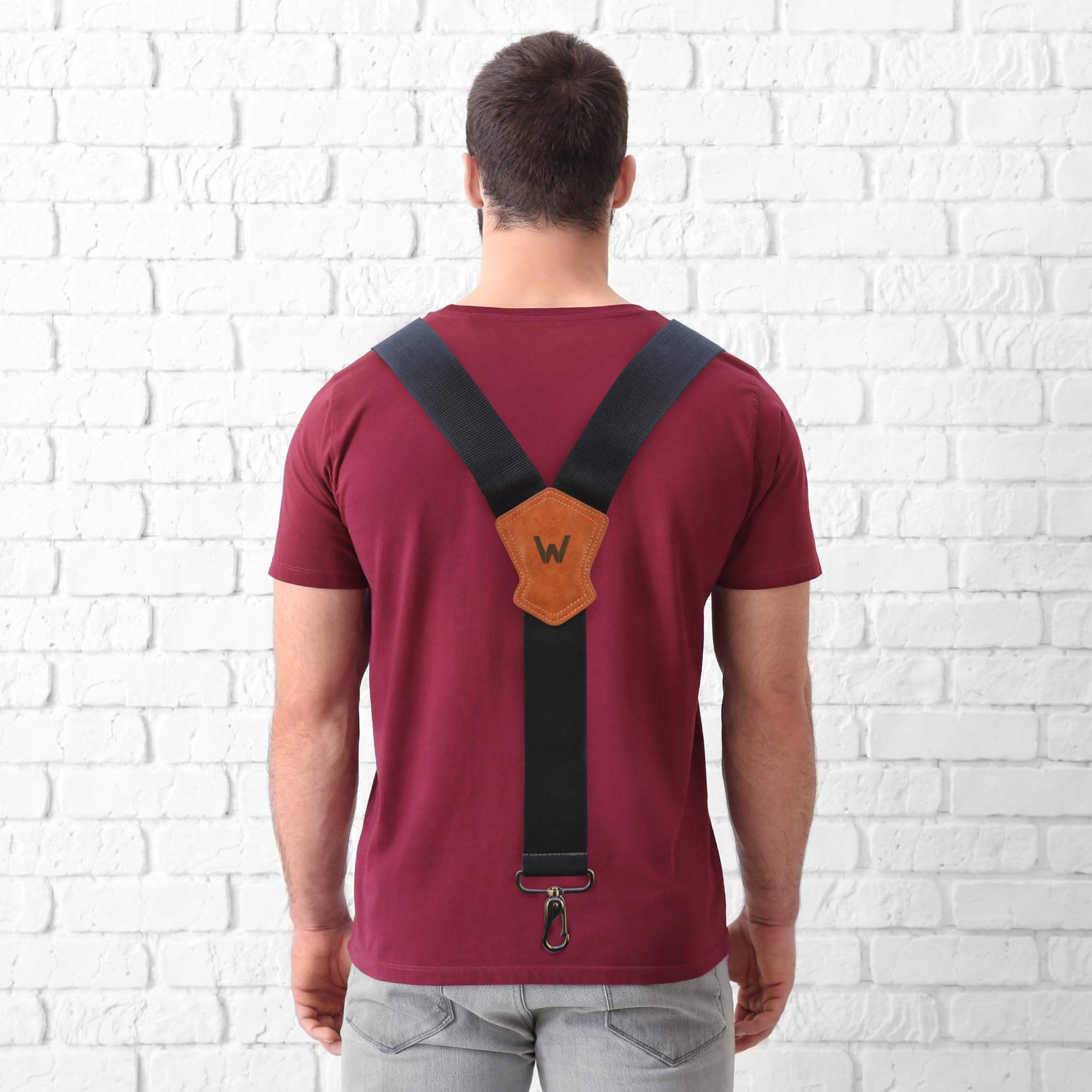 WELKINLAND 2Inch Y-Back Mens Suspenders, Heavy-Duty Suspenders Y Back, Wide Mens Suspender Hooks for Jeans Heavy Duty, Black Men Suspender Pants