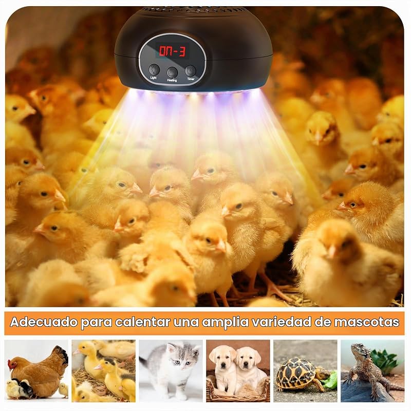 Lâmpadas de aquecimento para galinheiros, 200W-350W-500W com Luz UVA/UVB temporizador 3-6-9-12H, lâmpada portátil de aquecimento para estufas, animais de estimação, galinheiros, répteis